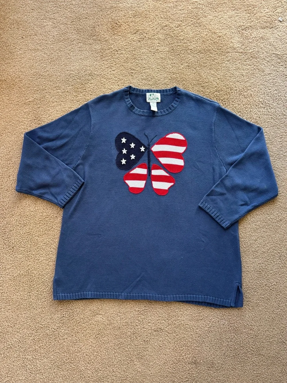 Quacker Factory Stars & Stripes Butterfly Sweater USA Flag Patriotic 2X